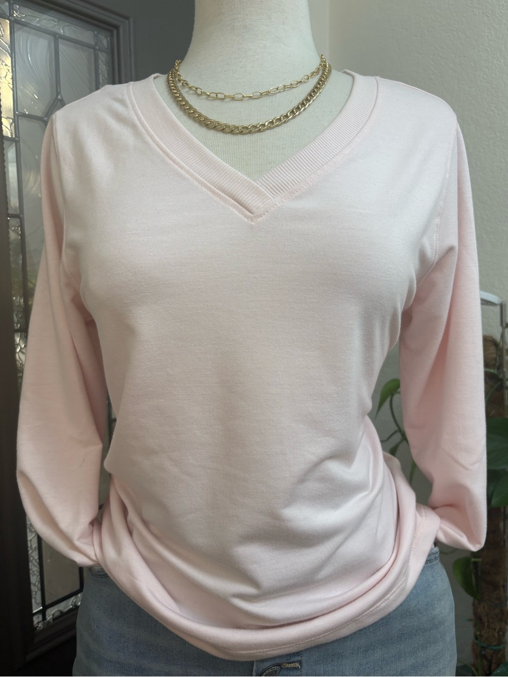 Apana Light Pink V‑Neck Sweater – Soft Everyday Pullover